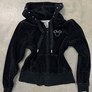 Disney Mickey Mouse Black Velour Hoodie with Rhinestone Heart